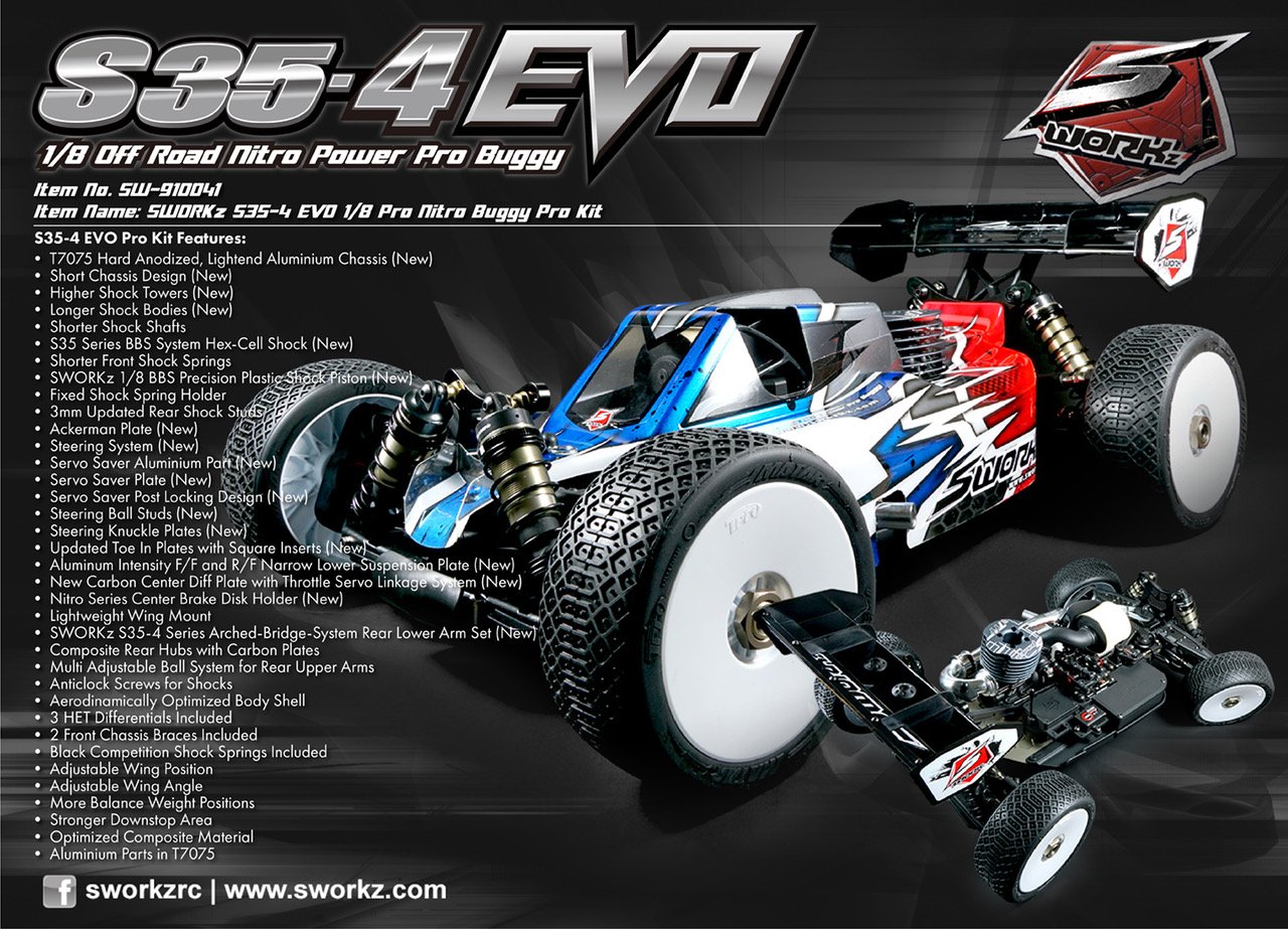 SWORKz S35-4 EVO 1/8 Pro Nitro Buggy Kit - REDS RC