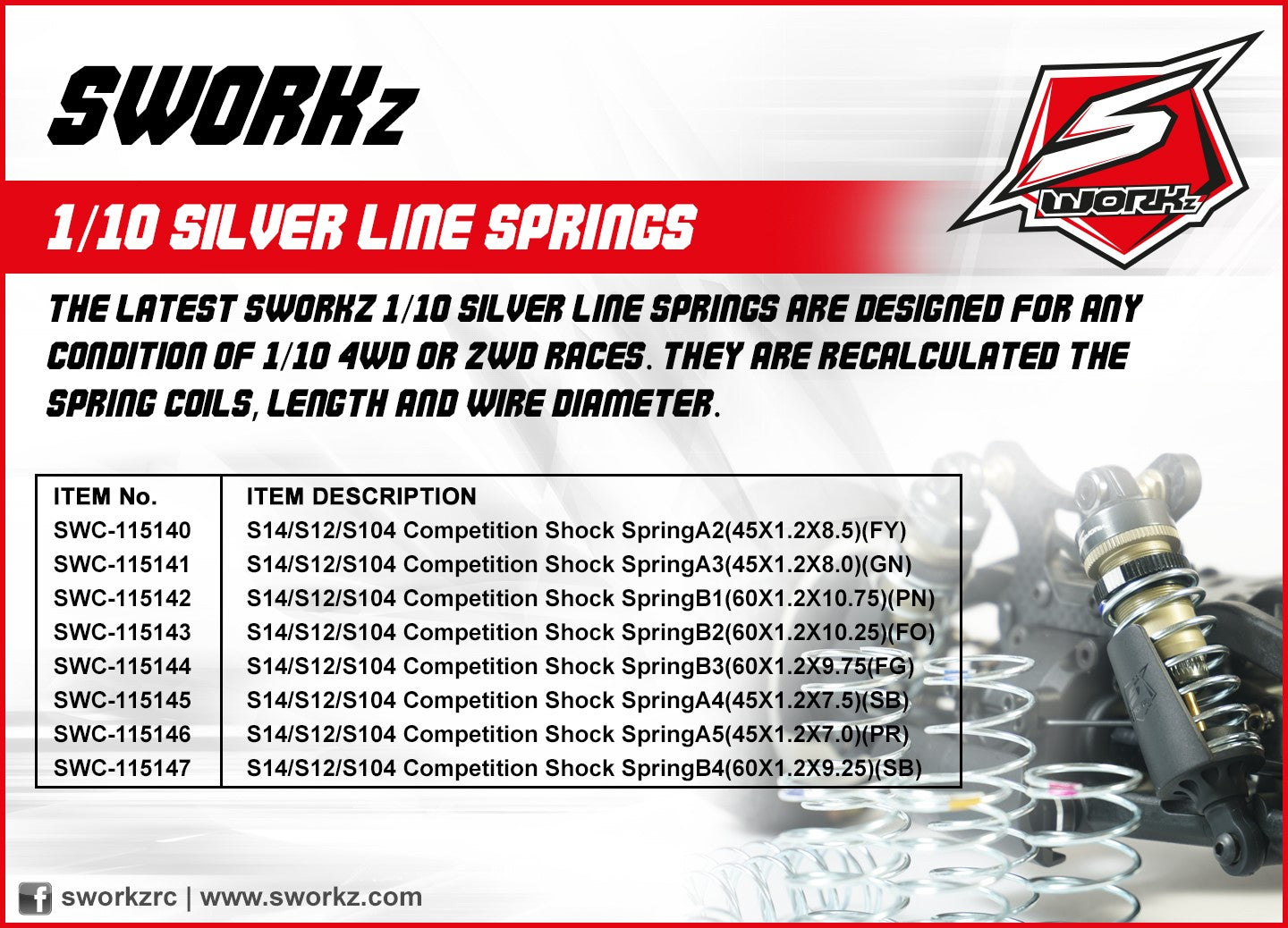 S1440 Spring S14/S12/S104 Competition Shock Spring B2 (60X1.2X10.25) (FO) - REDS RC