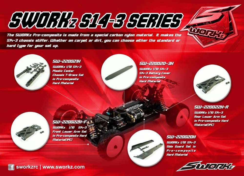 SWORKz 1/10 S14-3 Rear Lower Arm in Pro-composite Hard Material (1PC)
